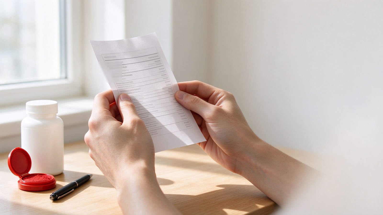 A hospital pharmacist reading a supplement label